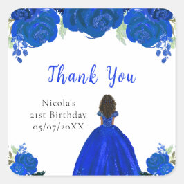 Adesivo Quadrado Dark Skin Princess Blue Floral Birthday Party