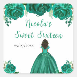 Adesivo Quadrado Dark Skin Princess Green Floral Sweet Sixteen