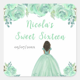 Adesivo Quadrado Dark Skin Princess Mint Floral Sweet Sixteen