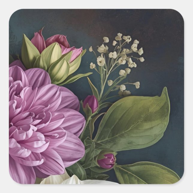 Adesivo Quadrado Dark Vintage Flowers (Frente)