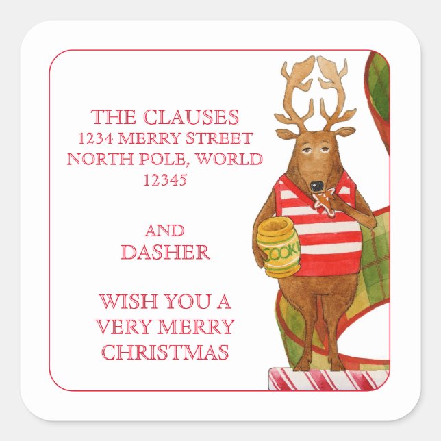Adesivo Quadrado DASHER REINDEER Pequenos selos de envelopes de end (Frente)