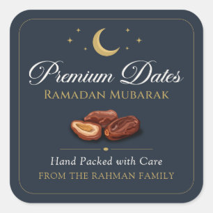Adesivo Quadrado Datas Premium Ramadan Celestiais Ouro Navy Elegant