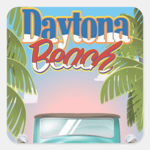 Adesivo Quadrado Daytona Beach, poster das viagens vintage de