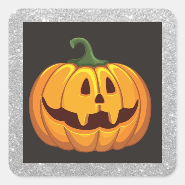 Adesivo Quadrado de Abóbora de Halloween com Brilh (Frente)