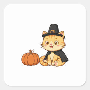 Adesivo Quadrado de Ação de Graças com Gato Peregr