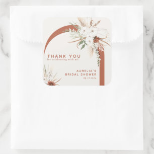 Adesivo Quadrado de Agradecimento Arco Floral Boho