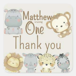 Adesivo Quadrado de Aniversário Boho Safari