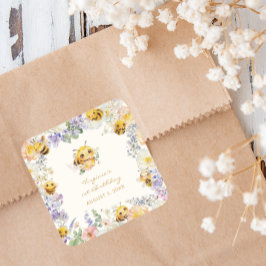 Adesivo Quadrado de Aniversário da Abelha