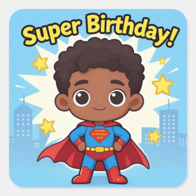 Adesivo Quadrado de Aniversário Super (Frente)