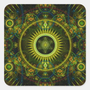 Adesivo Quadrado De "arte do Fractal da roda do Magick Metatron" -