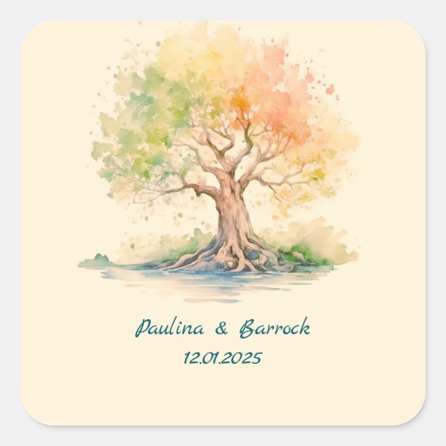 adesivo quadrado de árvore futurista (Frente)