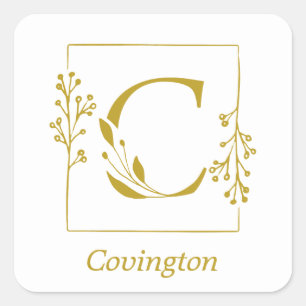 Adesivo Quadrado de Carta Botânica Dourada Moderna