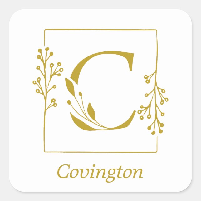 Adesivo Quadrado de Carta C Botânica a Ouro Modern (Frente)