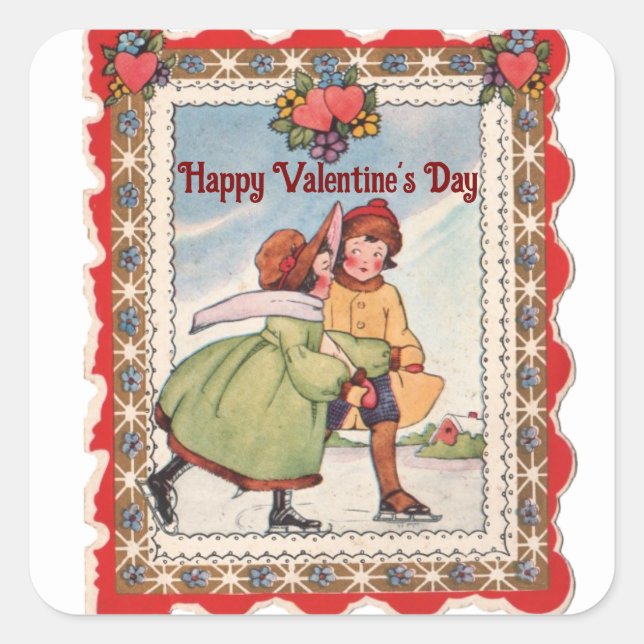 Adesivo Quadrado de Casal de Patinação Vintage (Frente)