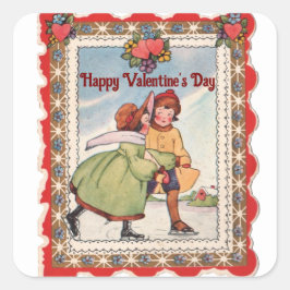 Adesivo Quadrado de Casal de Patinadores Antigos