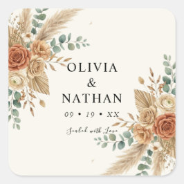 Adesivo Quadrado de Casamento Boho Floral Elegante