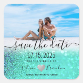 Adesivo Quadrado de Casamento com Foto na Praia Sa