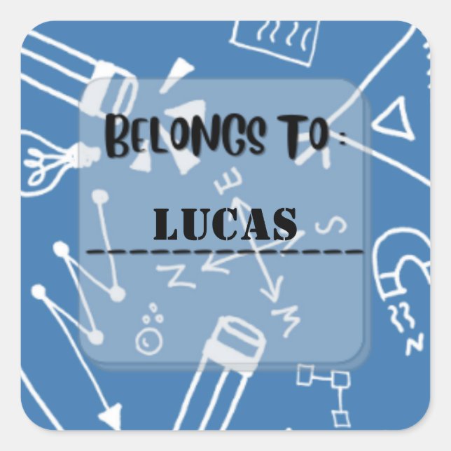 Adesivo Quadrado de Etiqueta de Nome Personalizado (Frente)