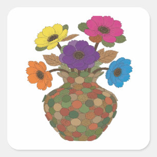 Adesivo Quadrado de Flores Prateadas Divertidas