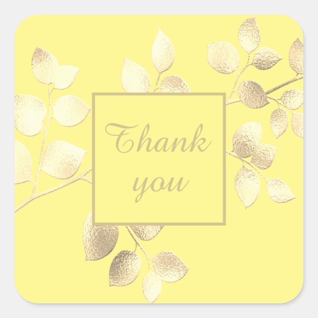 Adesivo quadrado de folhas douradas amarelas român (Frente)