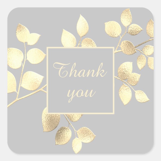 Adesivo quadrado de folhas douradas cinza romântic (Frente)