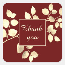 Adesivo quadrado de folhas douradas marrons românt