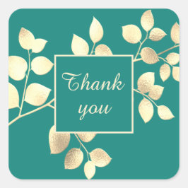 Adesivo quadrado de folhas verdes douradas românti