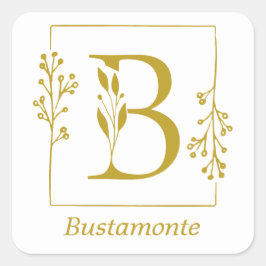 Adesivo Quadrado de Letra Botânica a Ouro Moderno 