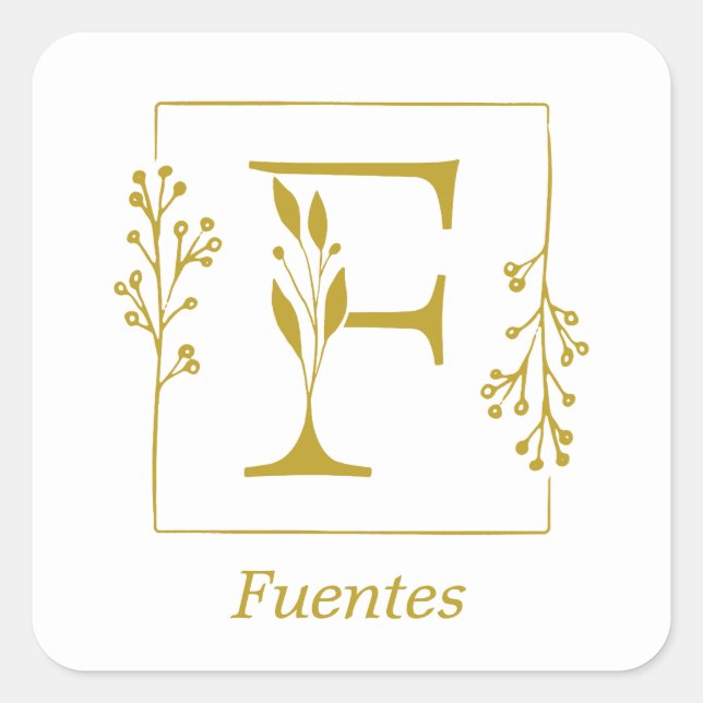 Adesivo Quadrado de Letra F Botânica a Ouro Modern (Frente)