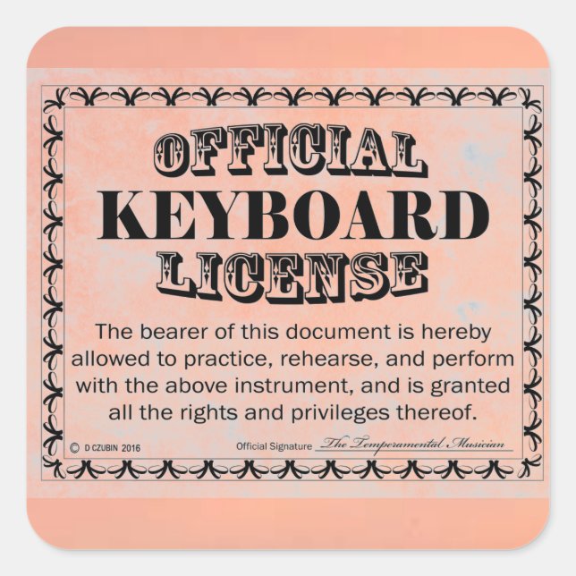 Adesivo Quadrado de Licença de Teclado (Frente)