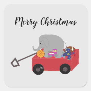 Adesivo Quadrado de Natal Retro Carroça Cheia de B