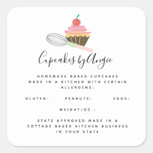 Adesivo Quadrado de Negócios de Comida Cupcake Whi