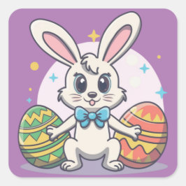 Adesivo Quadrado de Ovos de Páscoa de Coelho Color