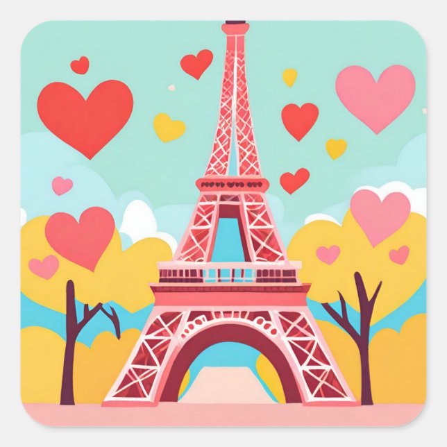 Adesivo Quadrado De Paris com o Ame Eiffel Tower Sticker (Frente)