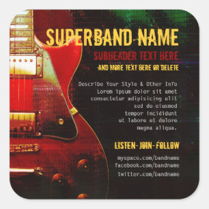 Adesivo Quadrado de Promoção da Banda Super Grunge