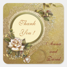 Adesivo Quadrado de Texto Personalizável em Dourad