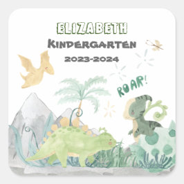 Adesivo Quadrado De Volta À Escola 2023 Dinossauro Cute Personaliza