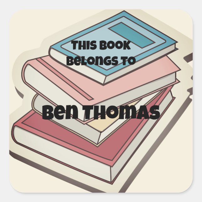 Adesivo Quadrado De volta à escola Este livro pertence ao nome das  (Frente)