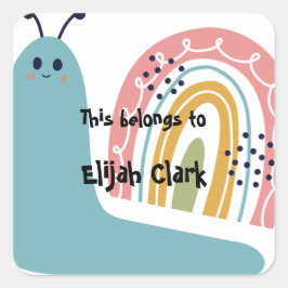 Adesivo Quadrado De volta à escola Este pertence a Feliz Caracol Ar