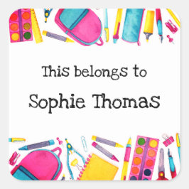 Adesivo Quadrado De Volta à Escola  Isto Pertence a Divertido e Col