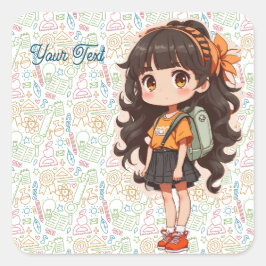 Adesivo Quadrado De volta à escola. Menina de escola