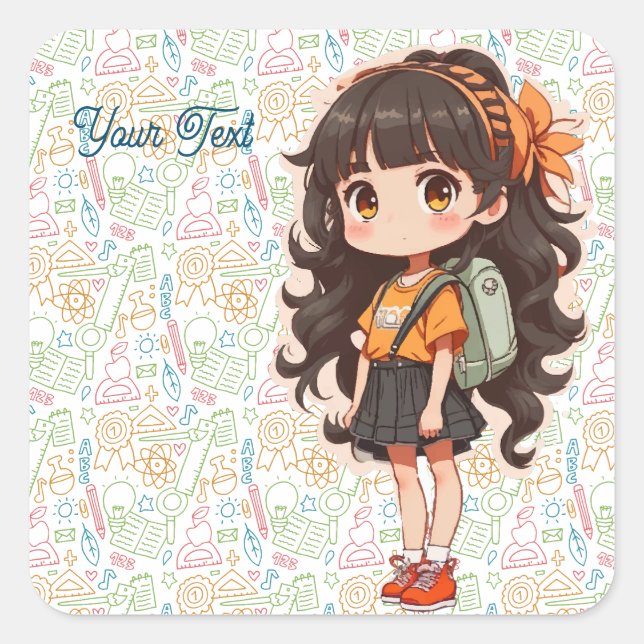 Adesivo Quadrado De volta à escola. Menina de escola (Frente)