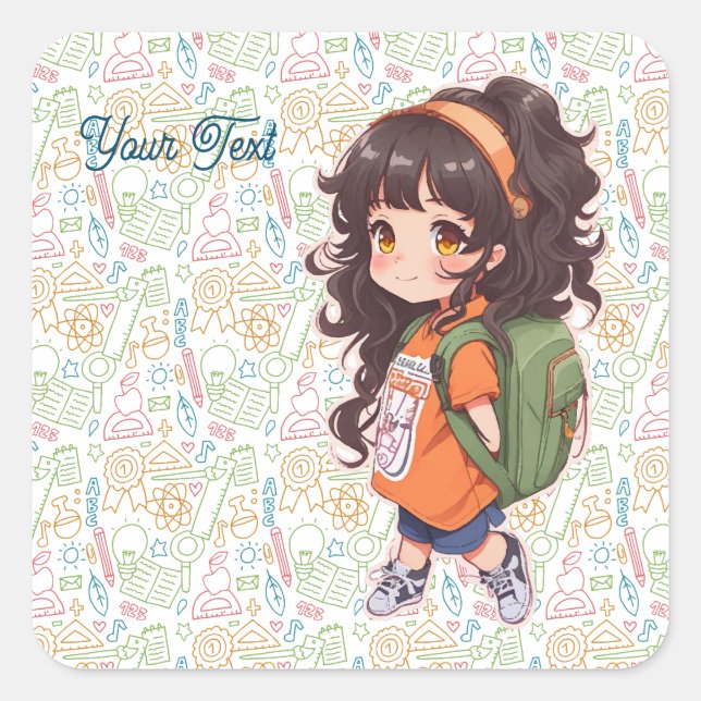 Adesivo Quadrado De volta à escola. Menina de escola (Frente)