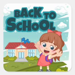 Adesivo Quadrado De Volta Para O Cartoon Da Escola