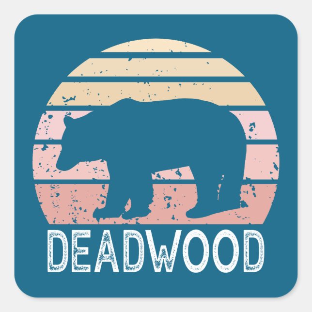 Adesivo Quadrado Deadwood South Dakota Retro Bear (Frente)