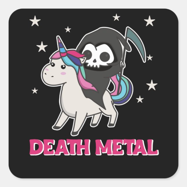 Adesivo Quadrado Death Metal - Death Riding Unicorn Funny Unicorn (Frente)