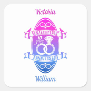 Adesivo Quadrado Décimo décimo aniversário de casamento TIN ALUMÍNI