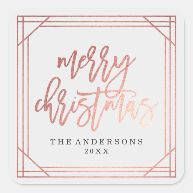 Adesivo Quadrado Deco de Arte Dourada Moderna Rosa | Férias (Frente)