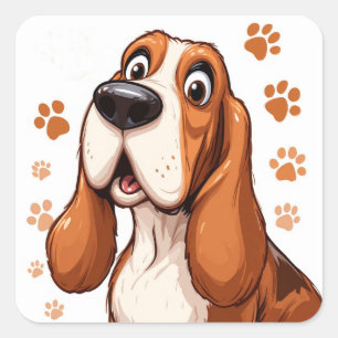 Adesivo Quadrado Decoração Alegre do Cão Basset para Crianças Diver
