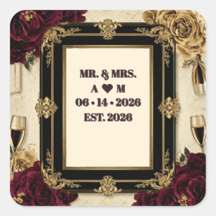 Adesivo Quadrado Decoração Botânica Dourada Floral para Casamento